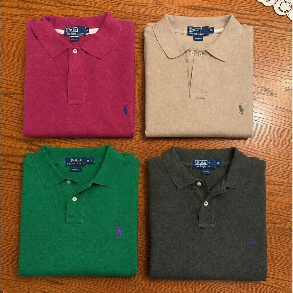 Polo Ralph Lauren Mens XL Polo Shirt Bundle 4 Pack Green Tan Grey Magenta Cotton